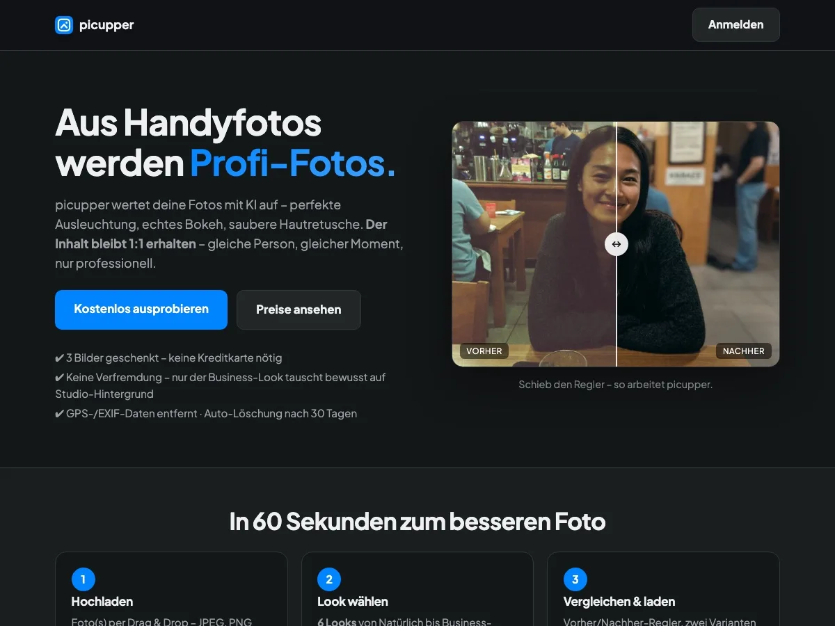 picupper mit einem Foto vor und nach der Aufbereitung